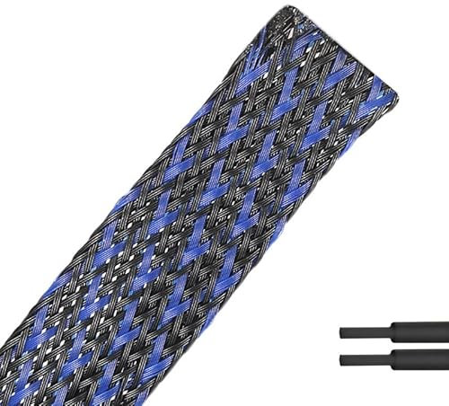 25ft-1/4inch PET Expandable Braided Sleeving Wire Loom Cable Sleeves Automotive Wire Sleeve Cable Management Wrap Wire Protector Tubing Desk Wire Organizer for Home,Office,Audio HDMI Cable,Black&Blue
