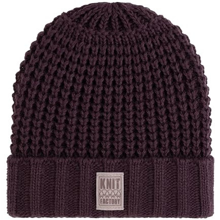 KNIT FACTORY - Robin Mütze - Strickmütze für Damen und Herren - Beanie - Wintermütze mit Wolle - Robusten Look - Hochwertige Qualität - Aubergine