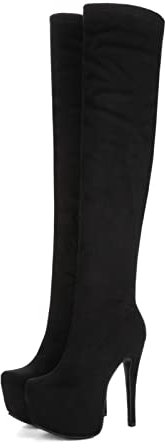 14CM / 5.51IN Stivali Testa Rotonda Passerella Discoteca Stivali Alti al Ginocchio Tacchi Spessi Tacchi Super Alti Stivali Sexy Stivali Striptease Ballerine Pole,Nero,40 EU