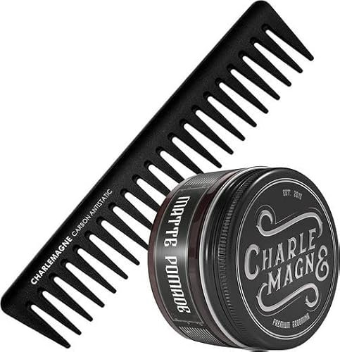 Charlemagne Haarstyling Bundle – Bestehend aus Styling Kamm Carbon & Matte Pomade für Herren –Haarpflege Geschenkset für Männer - Pomade Herren Haarstyling Produkte, mit Haarwachs & Kamm Männer