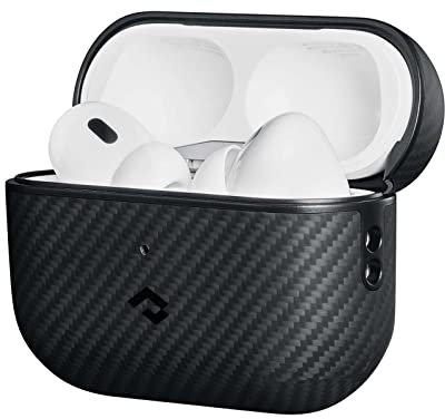 PITAKA Hülle für AirPods Pro 2 Magnetische Schutzhülle Kompatibel mit Magsafe mit Rundumschutz aus Aramidfaser Leicht und Stoßfest Hülle Schwarz