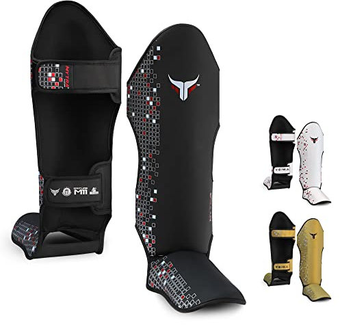 Mytra Fusion schienbeinschoner Kickboxen shin Guards MMA, Muay Thai schienbeinschützer – Shin Instep Protection für Training, BJJ, Sparring, Boxausrüstung und Kampfsport (S, Black)