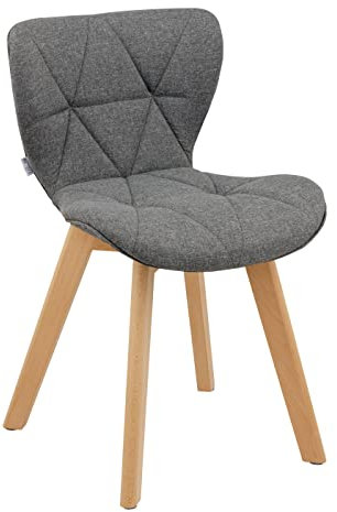 Baroni Home ESS- und Bürostuhl mit Holzbeinen, ergonomischer Polsterstuhl für ESS- und Schlafzimmer, Küchenstuhl mit Kissen und Rückenlehne, Sitzfläche aus Polsterstoff, 42x42x74 cm, 1 Stück, Grau