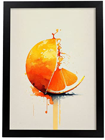Nacnic Vollfarbiges orange 1 Poster. Illustrationen von Obst, Gemüse und gesunder Ernährung im urbanen Kunst Stil. Innenarchitektur und Dekoration. A4 schwarzen Rahmen.