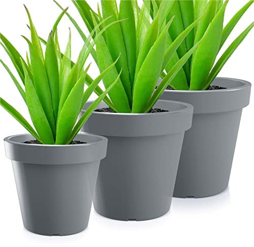 EDANTI Blumentopf Set x3 Pflanztöpfe Kunststoff LOFLY Höhe 29,3 cm/34,5 cm/39 cm Pflanzkübel Blumenkübel Pflanzentopf Übertopf Steingrau