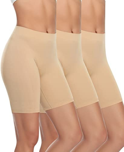 YARRCO Damen Unterhose Unter Rock Kurze Hose für Kleid Unterrock Hohe Taille Slipshort Radlerhose Boyshort Boxershorts Unterwäsche (Nude+Nude+Nude, L)