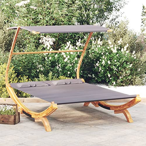 Homgoday Loungebett mit Dach Sonnenbett Gartenliege Sonnenliege Lounge Bett Hängematte Sonnenliege für Garten Terrasse Pool Balkon 165x203x138 cm Bugholz Massiv Anthrazit