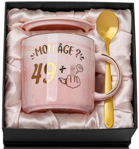Doublewhale 50 Ans Cadeau 50 Ans Femme, Cadeau 50 Ans Anniversaire Femme Mug, 400 ml Rose Céramique Marbrée Tasse Cadeau Anniversaire pour Épouse, Maman, Tante
