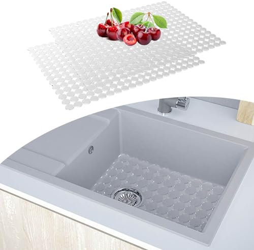 Tapis évier Cuisine, Lot de 2 Tapis d'évier Découpable, Antidérapant évier Protecteur pad, Tapis de Protection d'évier en Acier Inoxydable/céramiqu, Tapis évier Décoratif, Drainage Rapide, 30 x 40 cm