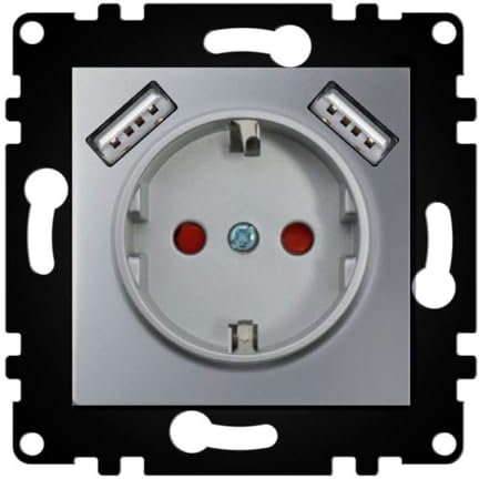 WESA - Enchufe Schuko de Pared Con Entradas USB Estándar UE 16A 250V, Fácil instalación con Opción a Distintos Diseños, No incluye marco, PJ-19-G