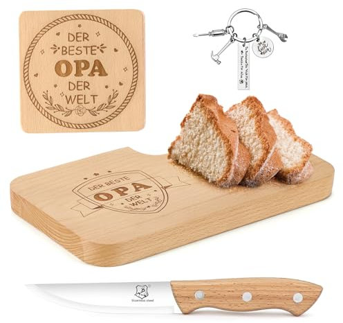 Hzdyopk Geschenk für Opa, Frühstücksbrettchen Beste Opa Geschenk Geburtstagsgeschenk Schneidebrett mit Frühstücksmesser Geschenke für Opa Vatertag Geburtstag Weihnachts