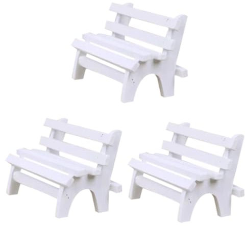 Happyyami 3stücke Miniature Gartenbank Aus Holz Dekorative Veranda Figurine Für Miniatur-Garten Fotografie Weiße Parkbank Für Home Dekoration Als Puppenhaus Möbelstück