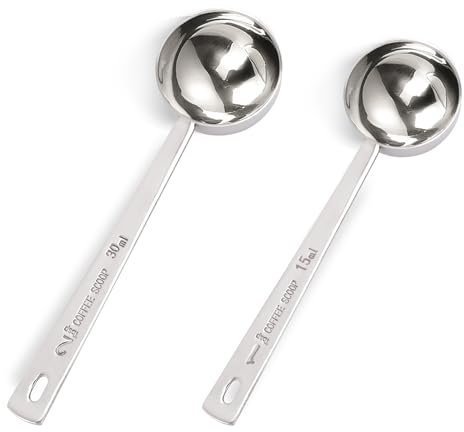2 Pieces 1&2 Tablespoon Scoops with Long Handle, Stainless Steel Coffee Measuring Spoon 1 Tbsp & 2 Tbsp Measuring Tablespoon for Coffee Milk Fruit (15 ml & 30 ml)