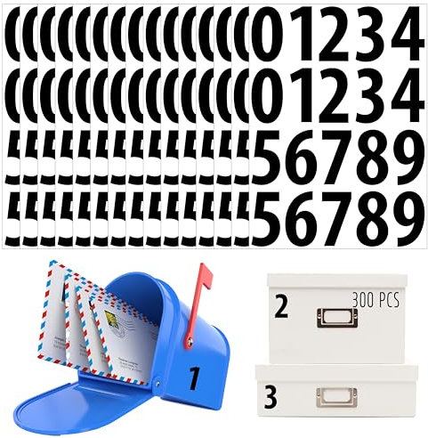 300 PCS Adesivi numerici, Adesivi numerici in vinile impermeabile da 5cm, numeri consecutivi da 0 a 9, autoadesivi senza residui per ufficio, classe, interni, scatole, archiviazione (15 fogli, nero)