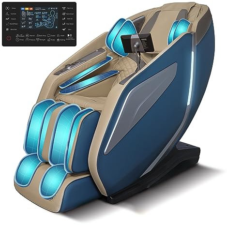 RelaxRelife Ganzkörpermassagesessel mit Zero Gravity Body Scan 4D Intelligent Shiatsu Massage, Rücken/Beinheizung mit AI Sprachsteuerung Bluetooth Lautsprecher SL Track Massage Blau