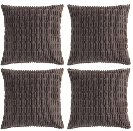 FDTERN 4er Set Boho Kissenbezug 45x45 cm Dunkel Braun Einfarbig Flauschig Kissenbezüge Kordsamt Kissenhülle Dekokissenbezug Sofakissen Dekokissen Deko für Sofa Schlafzimmer Wohnzimmer Balkon