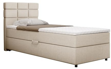 Boxspringbett Reve, 90x200 Polsterbett mit Bettkast und Topper - beige