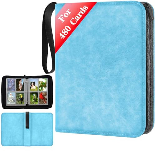 JUSONEY album cartas, con capacidad máxima para 480 tarjetas en 4 lados, álbumes de fotos de tarjetas, álbumes de fotos de tarjetas, album cromos(Azul)