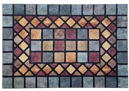 Nicoman Elegante Fliesenmatte, Fußmatte, umweltfreundlich, Kratz- und rutschfest, für Innen- und Außenbereich, rechteckig (60 x 40 cm), Blauer Rand