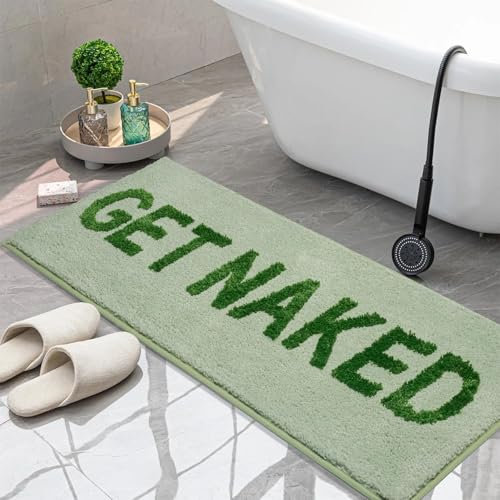 KOEXM Get Naked Badteppich, 43,2 x 119,4 cm lang, rutschfest, saugfähig, salbeigrün, Badezimmerläufer, maschinenwaschbar, Badteppich, weich, nackte Teppiche für Badezimmer, Dusche, Salbeigrün