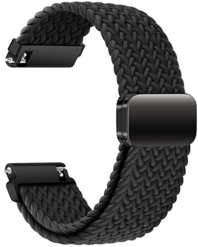 AidorMax Cinturino in Nylon da 20mm con Chiusura Magnetica Regolabile per Uomini e Donne, Cinturino di Ricambio Elastico a Vestibilità Comoda per Smartwatch e Orologi (Nero)