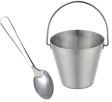 Garneck Stainless Steel Egg Cup and Small Egg Bucket Set Spoon for Teppanyaki for Boiling 2pcs