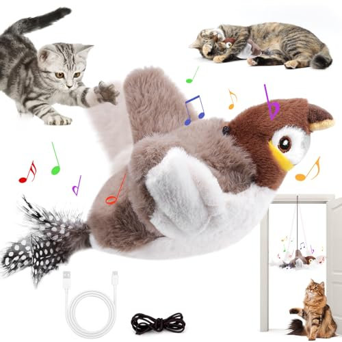 Vibbang Katzenspielzeug Vogel Spielzeug Katze, Interaktives Katzenspielzeug Selbstbeschäftigung, Elektrisches Vogelspielzeug für Katzen, mit USB-Aufladung, für Katzen zum Beißen und Kauen