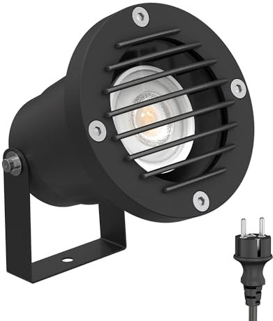 ledscom.de LED Gartenstrahler DUK, Gitter, für außen, schwarz, IP65, inkl. GU10 Lampe (warmweiß, 7,6W, 1103lm, 33°)