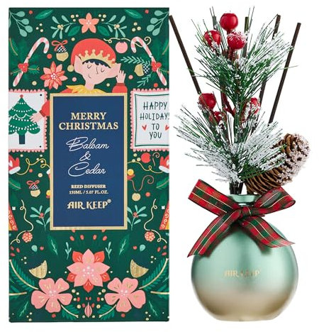 Airkeep Raumduft Balsam & Cedar, Christmas Reed Diffuser Set 150ml, Raumduft mit Stäbchen, Lufterfrischer Für Badezimmer, Wohnung, Heimdekoration