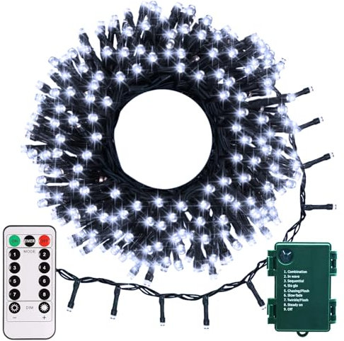 echosari String Lights Battery Powered, 10M 100 LED Green Wire String Fairy Lights with Remote Dimmable Timer 8 Modes Christmas Lights for Wedding Tree Wreath Party Garden Decor(Cool White)
