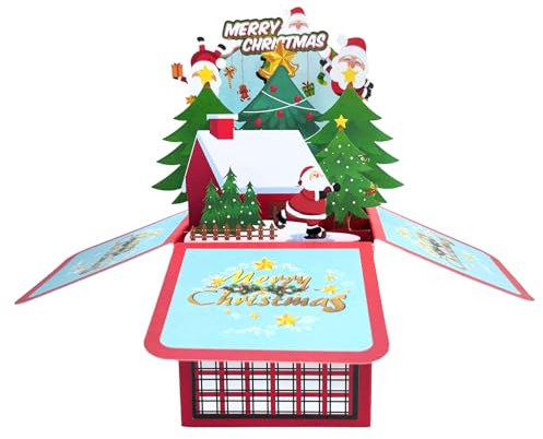 scicent Pop Up Karte Weihnachten Weihnachtskarten mit Umschlag Merry Christmas Weihnachtskarte mit Weihnachtsbaum und Weihnachtsmann für Mädchen und Jungen - 20206