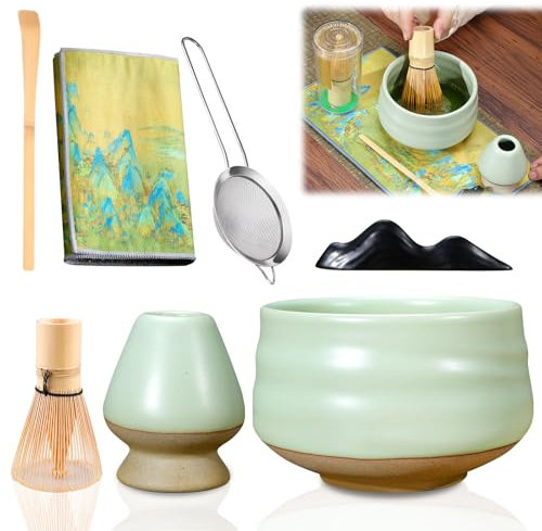 Lot De 7 Service À Thé Matcha, Matcha Kit, Ensemble À Thé Matcha Ensemble De Fouet À Matcha Avec Bol À Matcha En Céramique, Fouet À Matcha, Support, Cuillère À Thé, Passoire, Fouet Matcha Ensemble