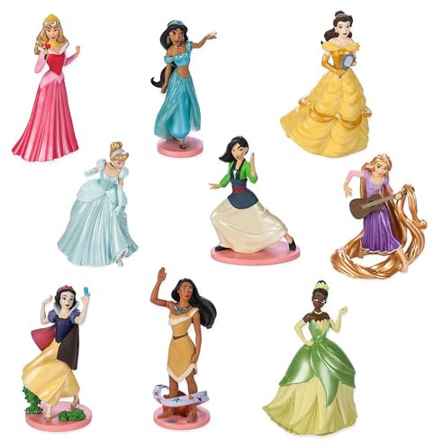 Disney Store Official, Princesas Disney, Set de figuritas, 9 figuritas de Aurora, Bella, Cenicienta, Jasmine, Mulán, Pocahontas, Rapunzel, Blancanieves y Tiana, a Partir de 3 años