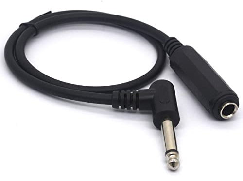 MODOVER Right Angle 6.35mm Male to Female Cable, 1/4 Stereo TS Headphone Extension Cord for Guitar, Amp, Synths, Amplifier, Speaker, and Piano – 50cm (Mono Channel)