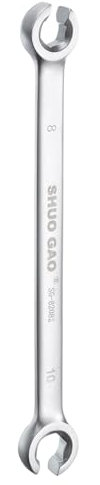 sourcing map Flare Nut Wrench 8mm x 10mm CR-V Nickel Plating Wrench for DIY Automotive Repairs and Household Maintenance
