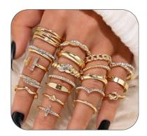 GlamRays Gold Ringe Set für Frauen, Zierliche Einfache Modebewusste Cute stapelbare Fingerringe Pack, stapelbares Schichtes auf Daumen und Mittelhandgelenk, gemischte Größen