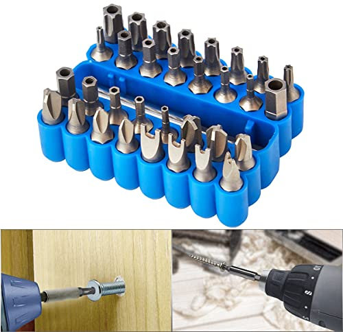 HOHXEN 33 Pezzi Punte per Cacciavite, Sicurezza Bit Sets Tamper Proof Sicurezza Vite Hex Bit Head Set con Supporto Magnetico di Estensione Bit, 1/4 Kit Cacciavite Metrico - Scatola Blu
