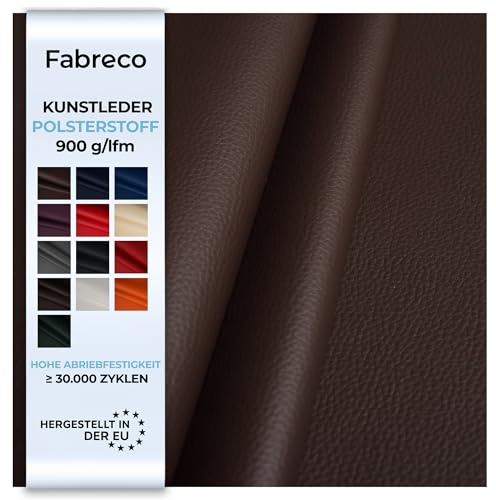 Fabreco - KUNSTLEDER Braun Meterware (1M x 140cm) – Lederimitat in Lederoptik - Bezugsstoff Meterware für Möbelstoffe - Stoffe für Stühle Beziehen - Polsterstoff, Polsterbezug & Möbelstoff (Braun)