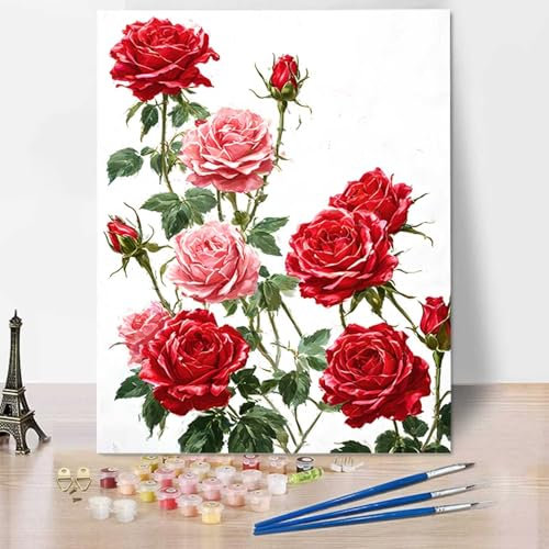 HENJGWEG Rose Malen Nach Zahlen Kinder ab 5 6 7 8 9 10 Jahre, Paint by Numbers Adult Kinder Blume Malen Nach Zahlen Erwachsene Anfänger mit Leinwand Pinseln Acrylpigment, für Home Deko 100x135cm B-C