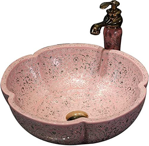 Lavandino a forma di petalo rosa di lusso per il bagno Lavabo circolare in ceramica per la casa o l'hotel balcone
