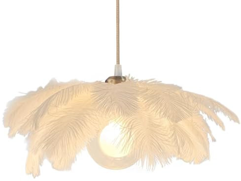 GUANSHAN Kreative weiße Feder-Pendelleuchte, einfache Feder-Lampenschirm-Pendelleuchte, Deckenleuchte, Deckenlampe, dekorativer Kronleuchter für Schlafzimmer, Treppen, Esszimmer