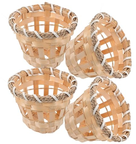 Ciieeo 4 Pièces Mini Abat-Jour Tissé En Bambou Abat-Jour De Guirlande Lumineuse Pour Support De Lampe Miniature Décor Rustique Pour Maison Et Bureau 3.94 X 3.94 X 3.35 in