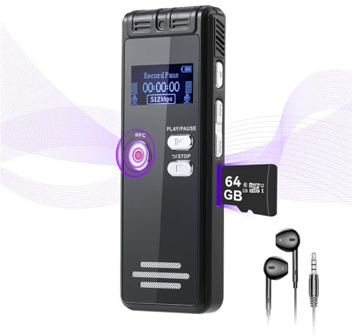 NekSide 64GB Dual-Mic Voice Activated Recorder - 3072Kbps HD Audio Recording Device with Playback, 4800H Digital Voice Recorder for Conference/Class/Interview