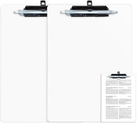 FRETONBA Klemmbrett A4, 2er Klemmbretter mit Stifthalter, Kunststoff Klemmmappe A4, Clipboard zum Aufhängen, Schreibblock für Student und Bürobedarf, Weiß