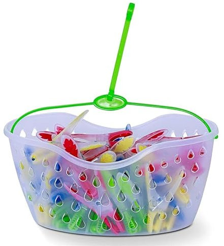 EVOKK Strong Clothes Pegs for Laundry – Windproof Washing Line & Airer Clips, Soft Rubber Grip, Heavy-Duty Pegs for Garden & Indoor Use, Multi-Coloured, Durable & Non-Slip Hold (Peg Basket (40 Pack))