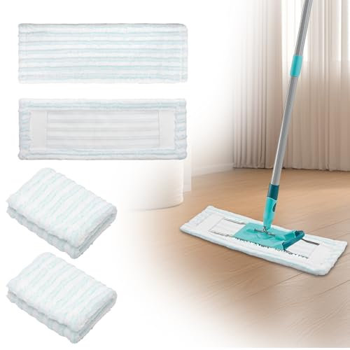 BAODBF Lot de 4 housses de rechange en microfibre - Réutilisables - 48 x 17 cm - Pour balai Leifheit Profi XL - Blanc