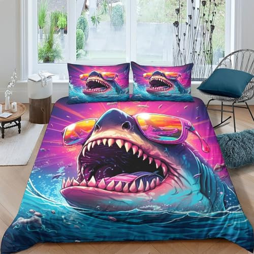 Haie Bettwäsche-Set Mit Kissenbezügen,3D-Digitaldruck Tier Theme Microfaser Bettbezug 3-teilig Für Erwachsene Kinder Teenager Double（200x200cm）