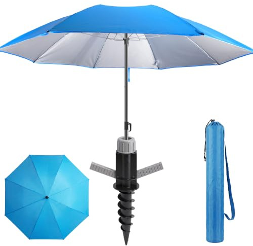 4smile Sonnenschirm Strand Ø 180 cm mit Bodenhülse, 3-IN-1-SET, Blau | UPF 50+ Strandschirm + Sonnenschirm Schutzhülle + Sonnenschirm Bodenhülse - Strandschirm windfest stabil, Sonnenschutz Strand