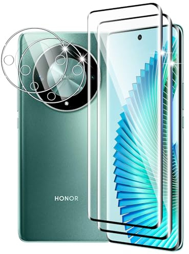 DXULWLM 2+2 Piezas Cristal Templado para Honor Magic 6 Lite 5G,con protector de Lente de cámara,HD transparente,3D Cobertura Completa,Dureza 9H,Sin Burbujas,Anti-Arañazo Protector de Pantalla