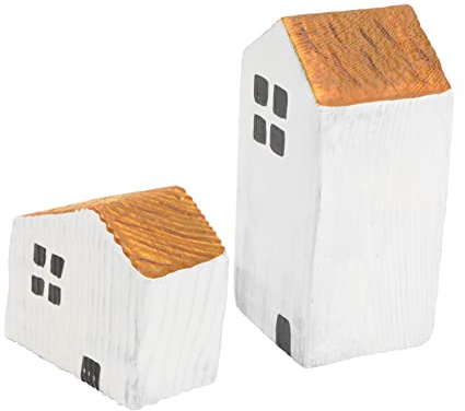 PRETYZOOM 2 Stück Holzhaus Deko Ornament Handgefertigt Stabile Tischdeko für Kinderzimmer und Wohnzimmer Kompakte Natürliche Holzoptik Wohnliche Holzdekoration